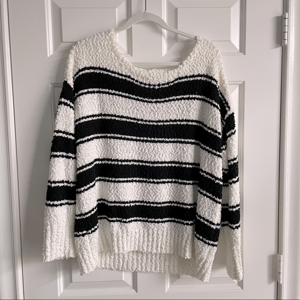 Maurices Super Soft Black and White Striped Sweater Size 1X
